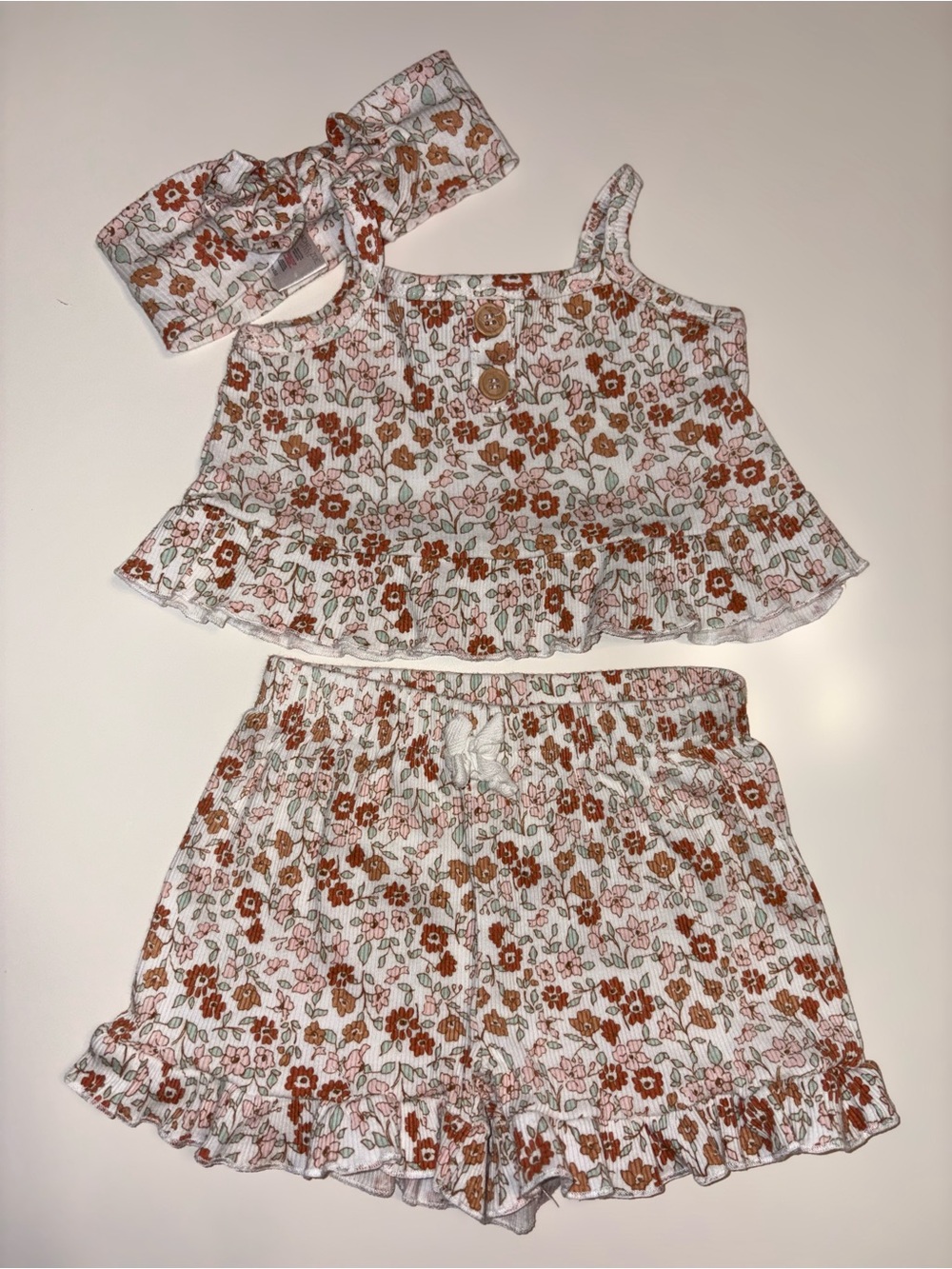 Rachel Zoe Floral Ruffle Two-Piece Set with Headband - Rust & Pink Floral 2T